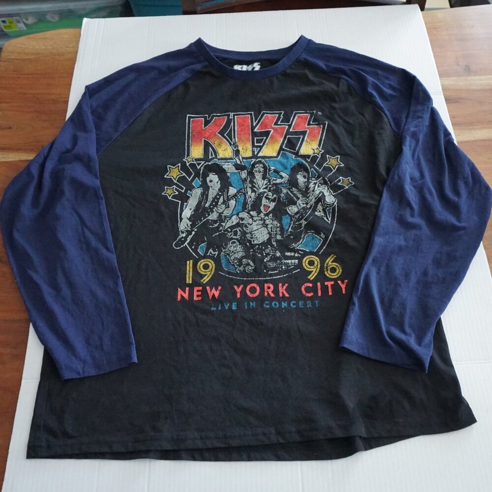 Official Kiss Black and Navy Long Sleeve Shirt Size XL